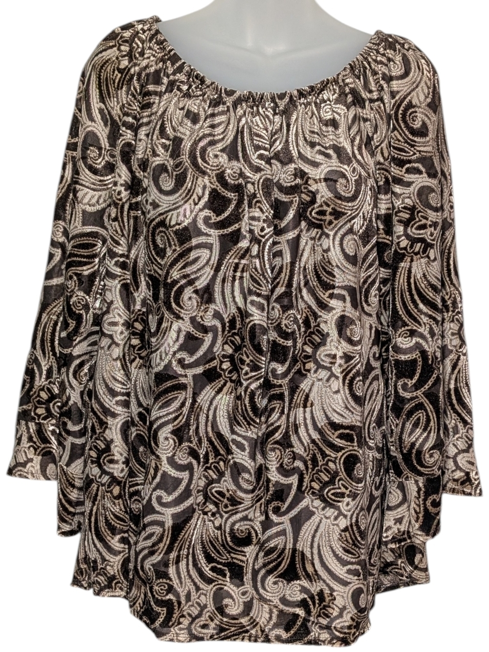 Valerie Stevens 2X Velvet Burnout Paisley Semi Sheer Peasant Flowy Boho Tunic